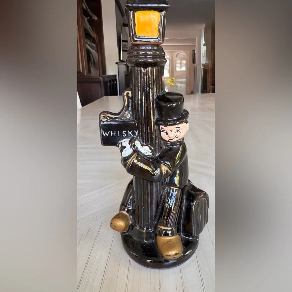 Vintage 1950s “Drunk Sleeping on Whiskey Streetpost” Redware Whiskey Decanter